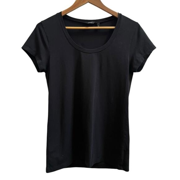 Theory Juin 2 Black Scoop Neck Short Sleeve Tee Top Size Large Fitted - Picture 4 of 9